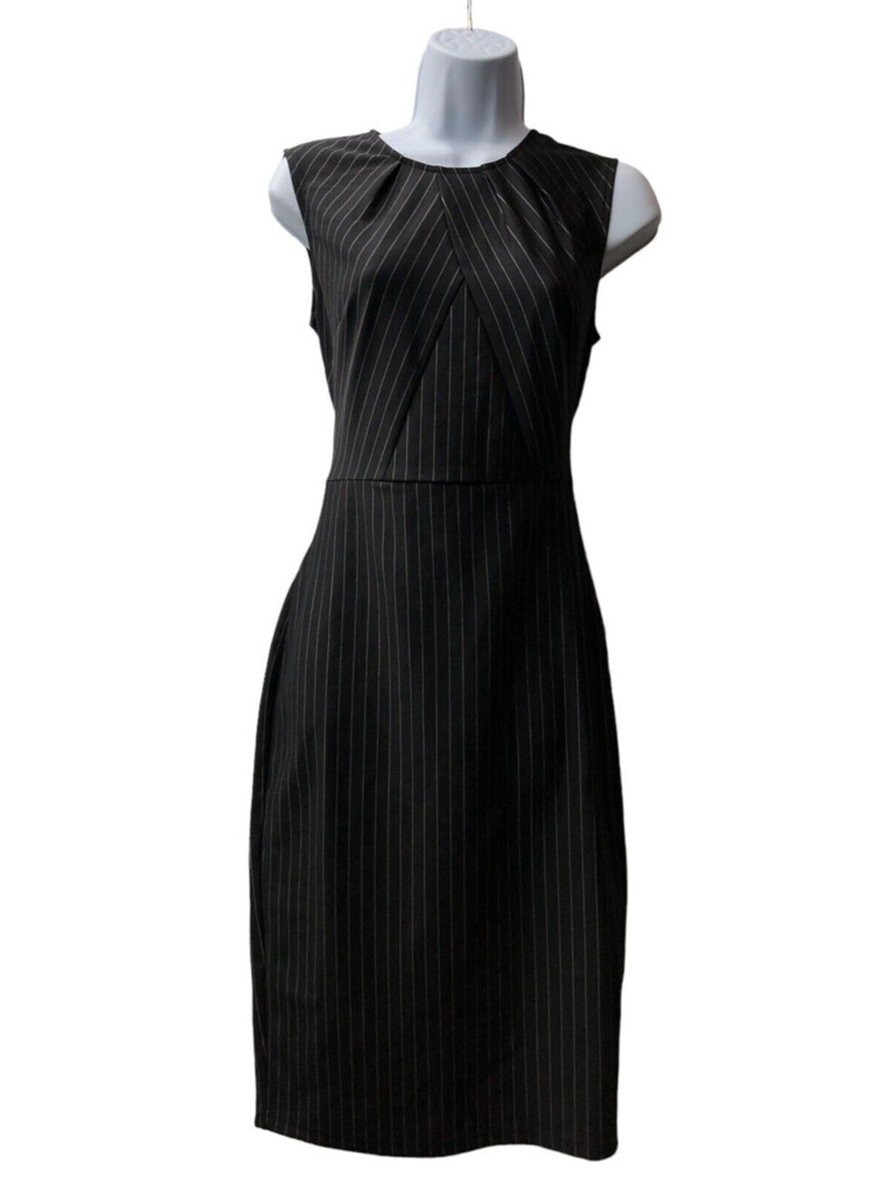 Vfshow Black Pinstripe Asymmetrical Hem Sheath Casual Dress Small Sleeveless
